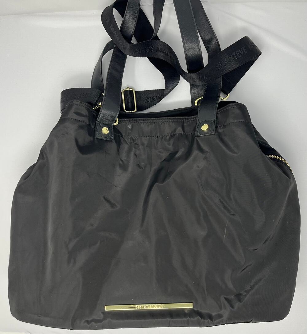 Steve Madden Weekender Bag Black with Gold Hardware, Handles and Shoulder Strap